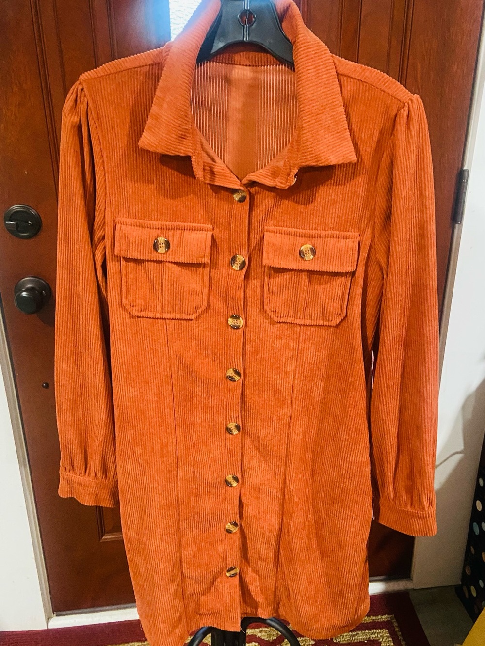 Rust Orange Corduroy Button-Front Shacket